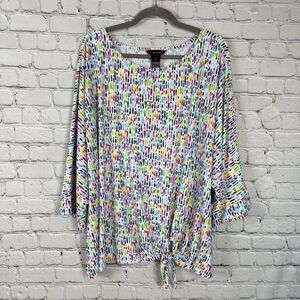 Ali Miles Textured Knit Tunic Top Women Plus 3X Colorful Abstract Boho Print